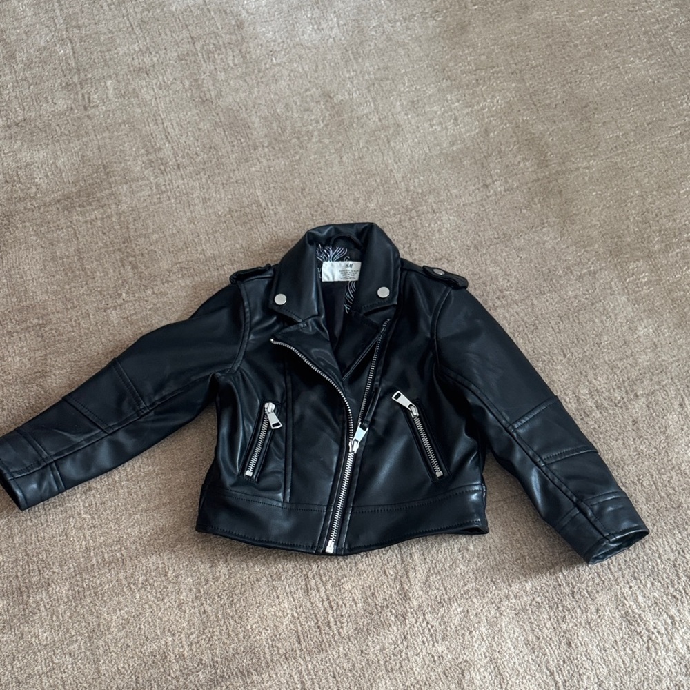 H&M Black Faux Leather Moto Jacket for Kids